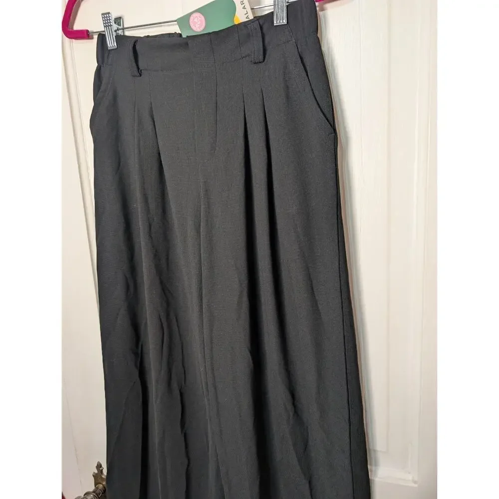 Halara Black Wide Leg Ribbed Workwear Woman's Size S Pleated Pants NWT(841)